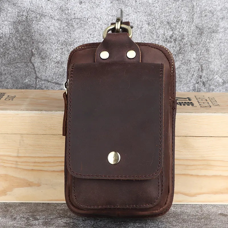 Crazy Horse Leather Men's Belt Bag First Layer
